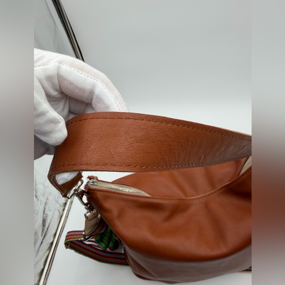 Consuela Brown Leather Hobo with Pink & Orange Accent Strap - Picture 4 of 8